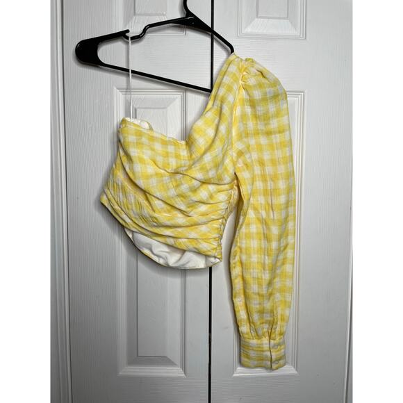 NEW Zara Yellow Gingham One Shoulder Crop Top Womens Size Small - Picture 6 of 7